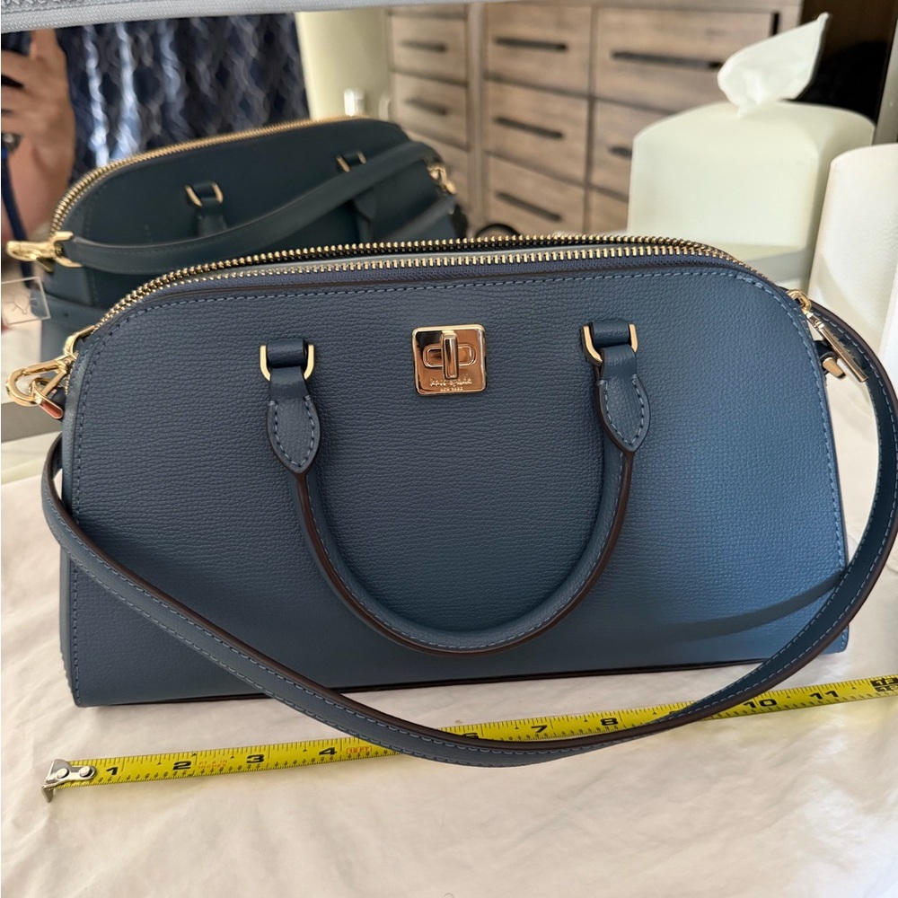 Kate Spade Slate Blue Satchel with Gold Accents